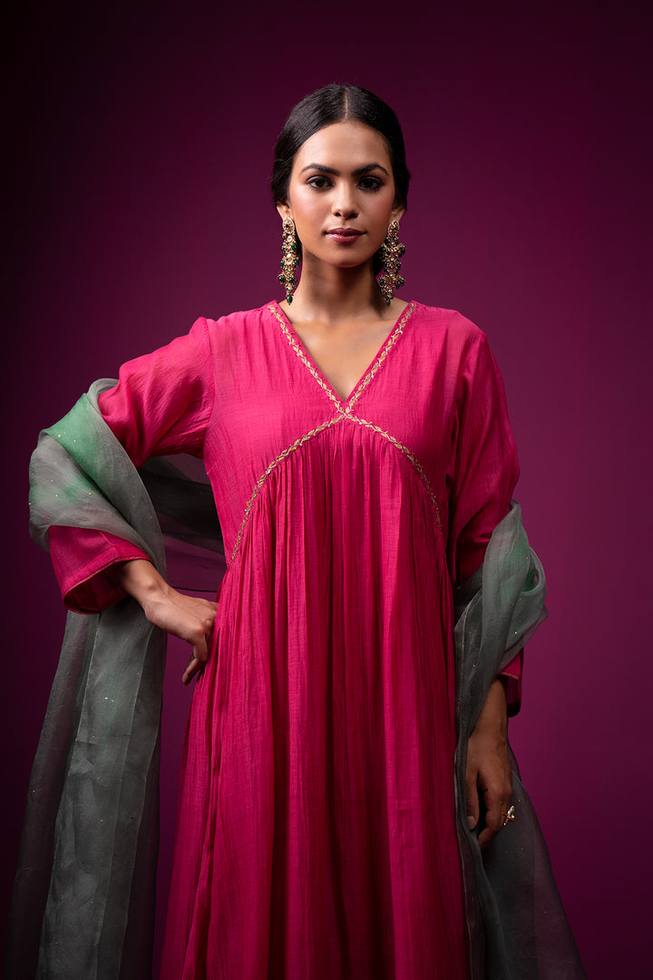 Ruhaani Pink Hand Embroidered Kajri Kurta Set - Set of 2