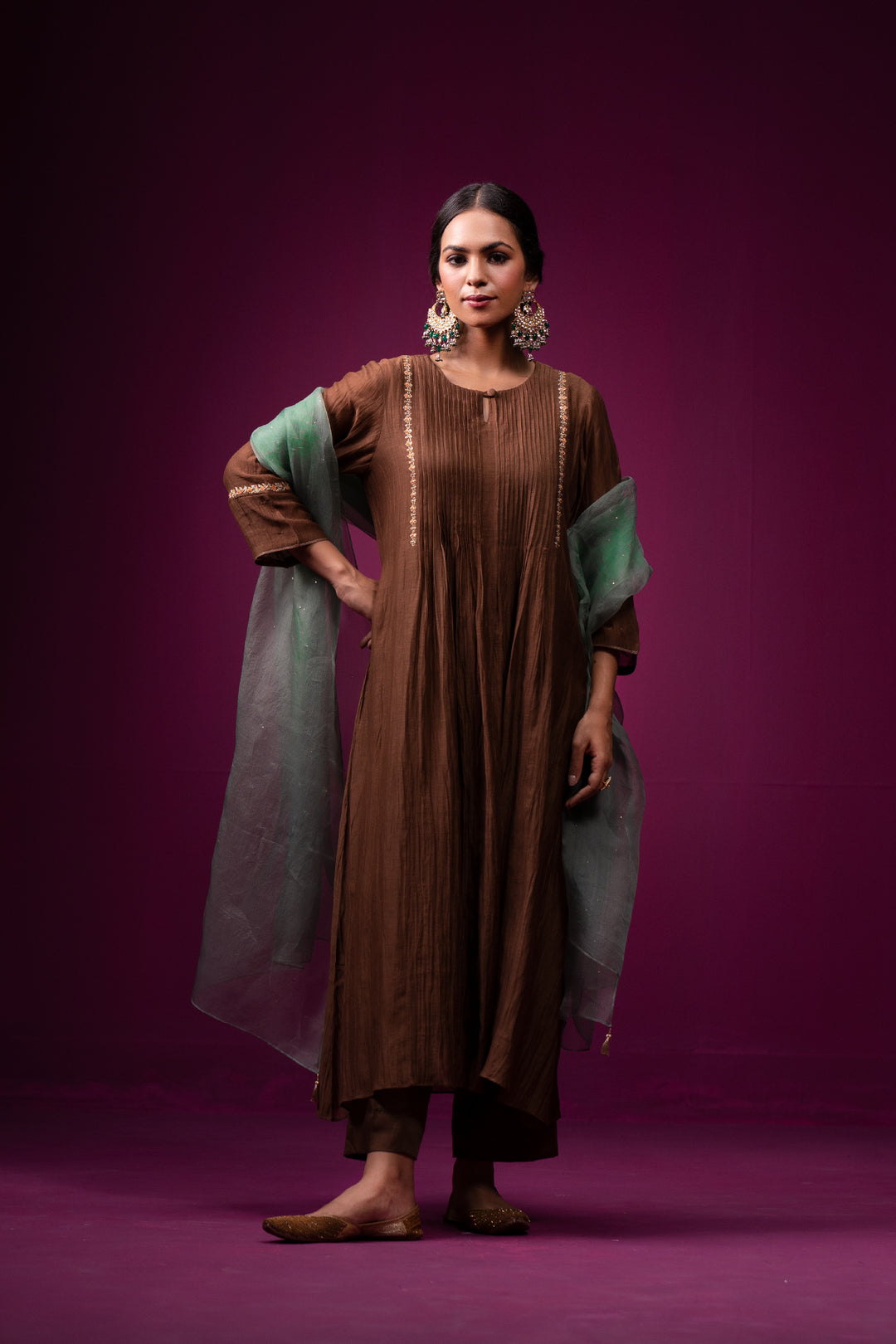 Khwaab Front Gather Hand Embrodeired Kajri kurta set- Set of 2