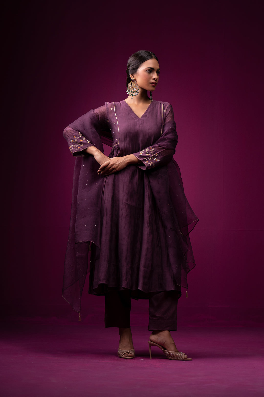 Raatgul Hand Emboidered gathered Kajri kurta set - Set of 2