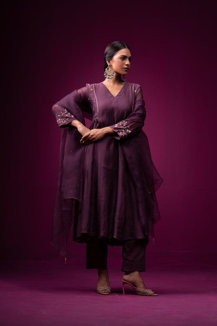 Raatgul Hand Emboidered gathered Kajri kurta set - Set of 2