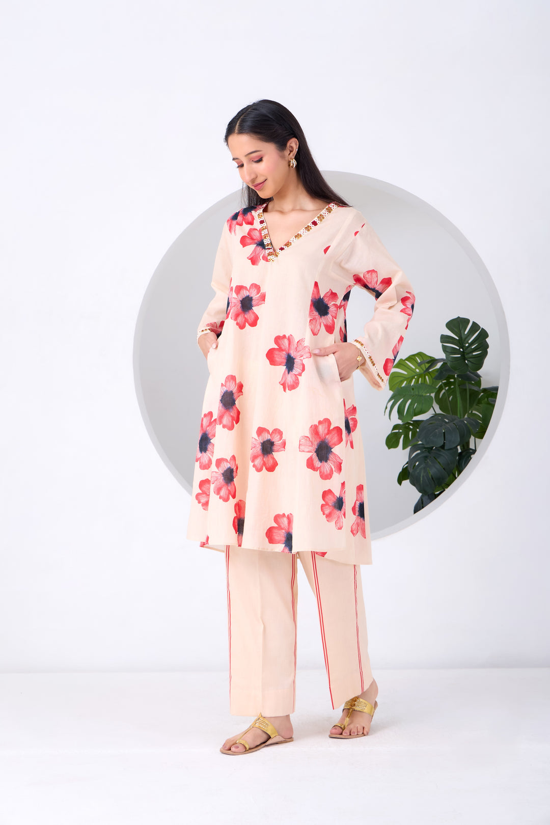 Red Cornflower Coord Set