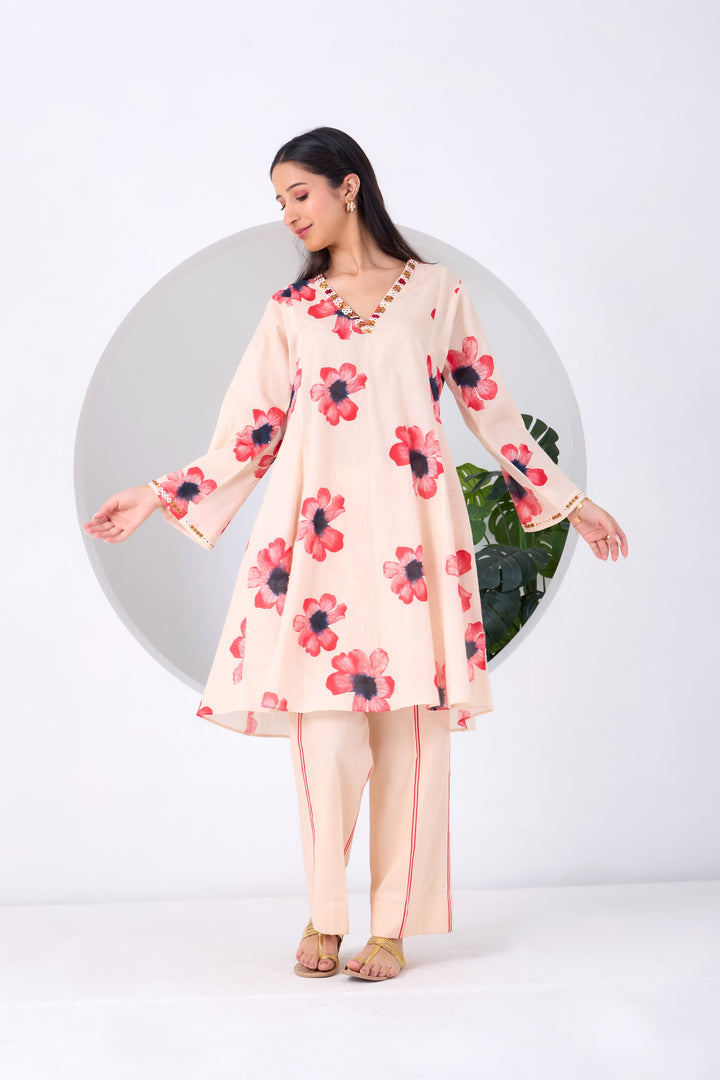 Red Cornflower Coord Set