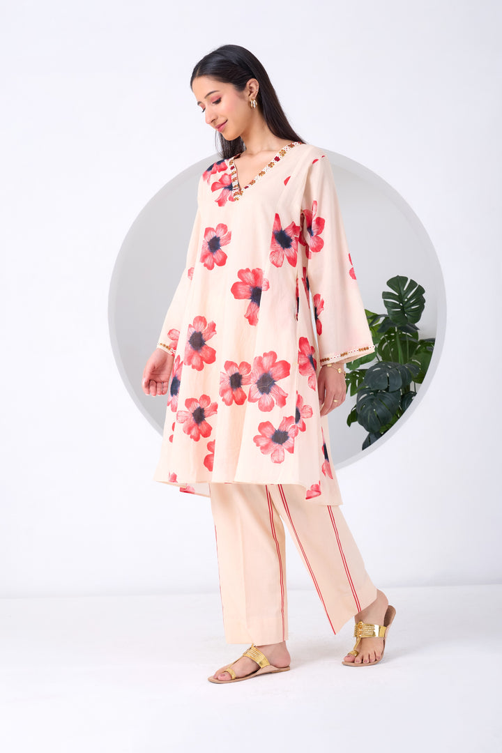 Red Cornflower Coord Set