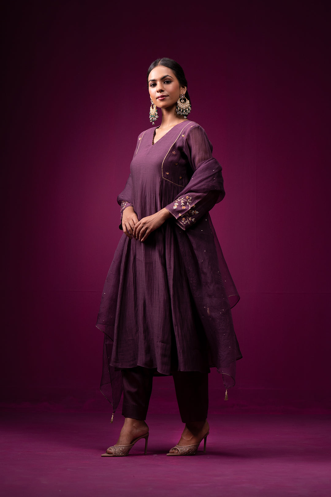 Raatgul Hand Emboidered gathered Kajri kurta set - Set of 2