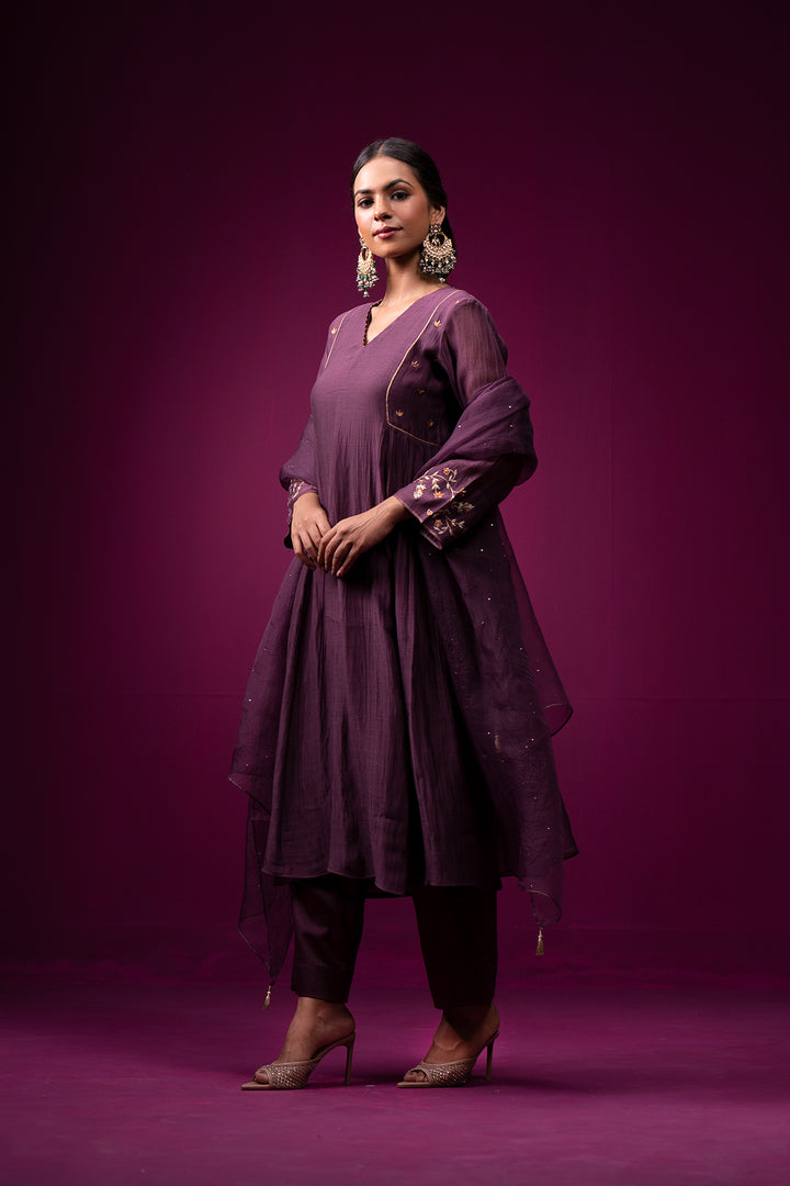 Raatgul Hand Emboidered gathered Kajri kurta set - Set of 2