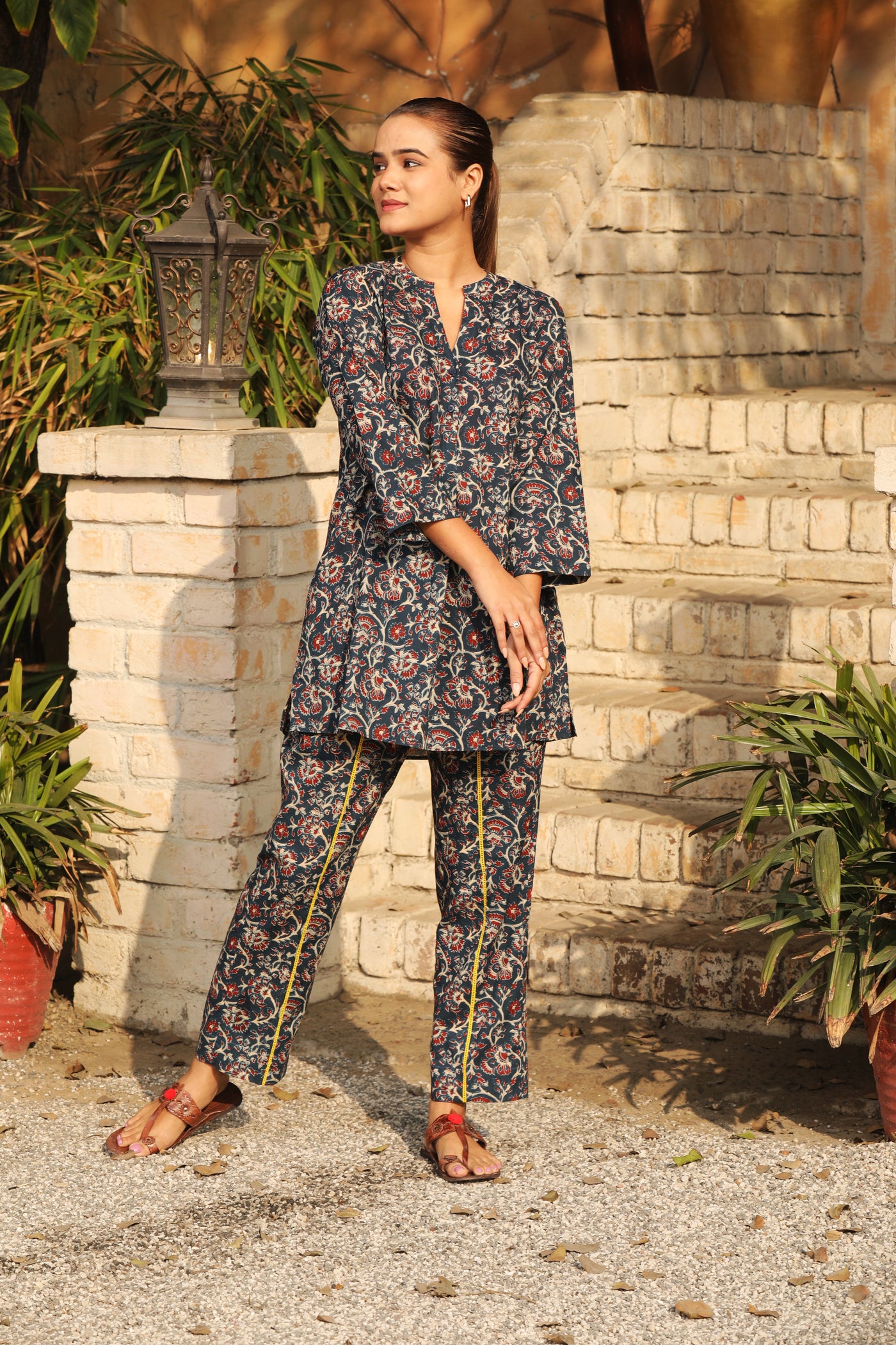 NAVY BLUE HAND BLOCK FLORA FEMME PRINTED COORD SET