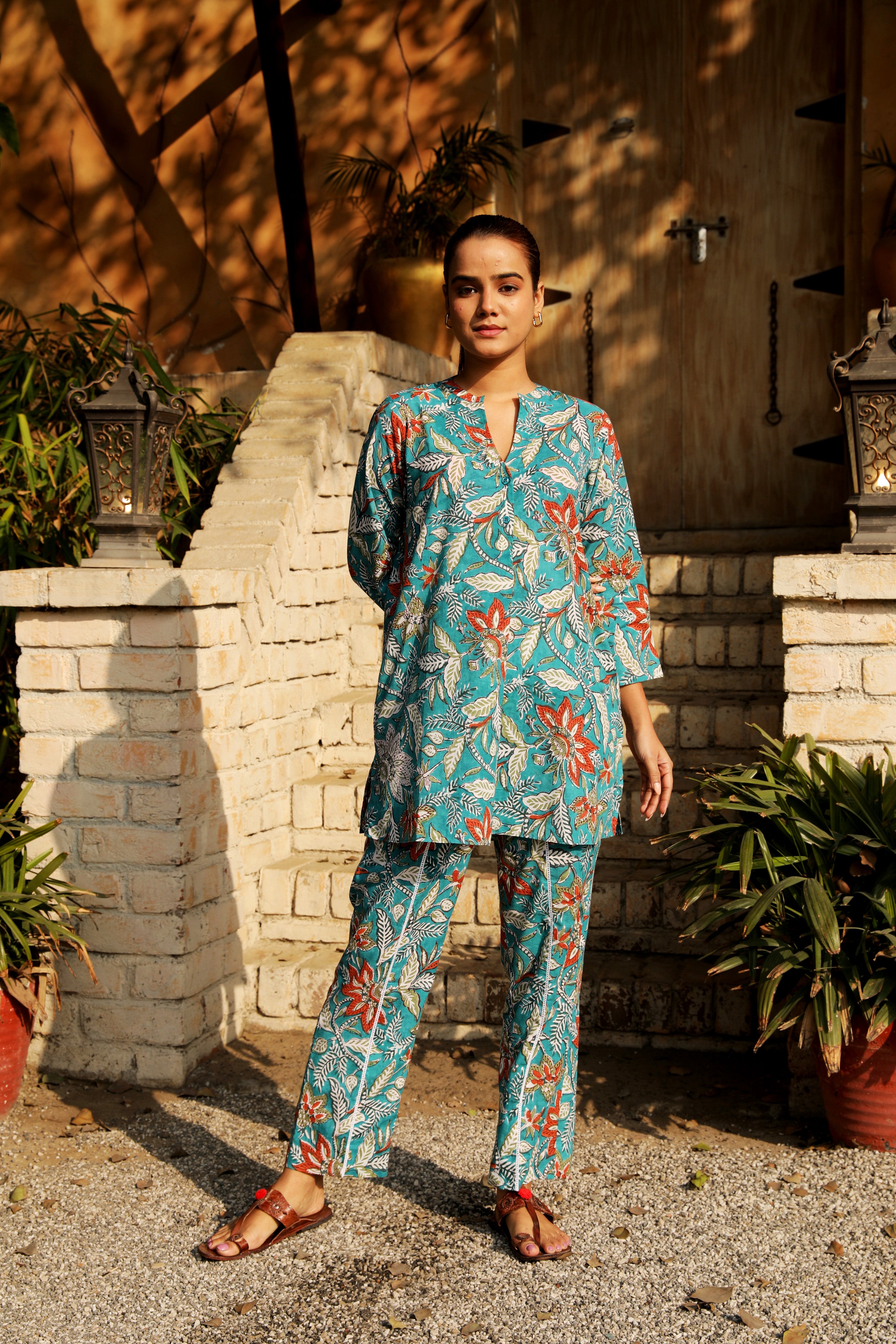 MOONSTONE PETAL GREEN BLOCK PRINTED COORD SET – Trendytokari
