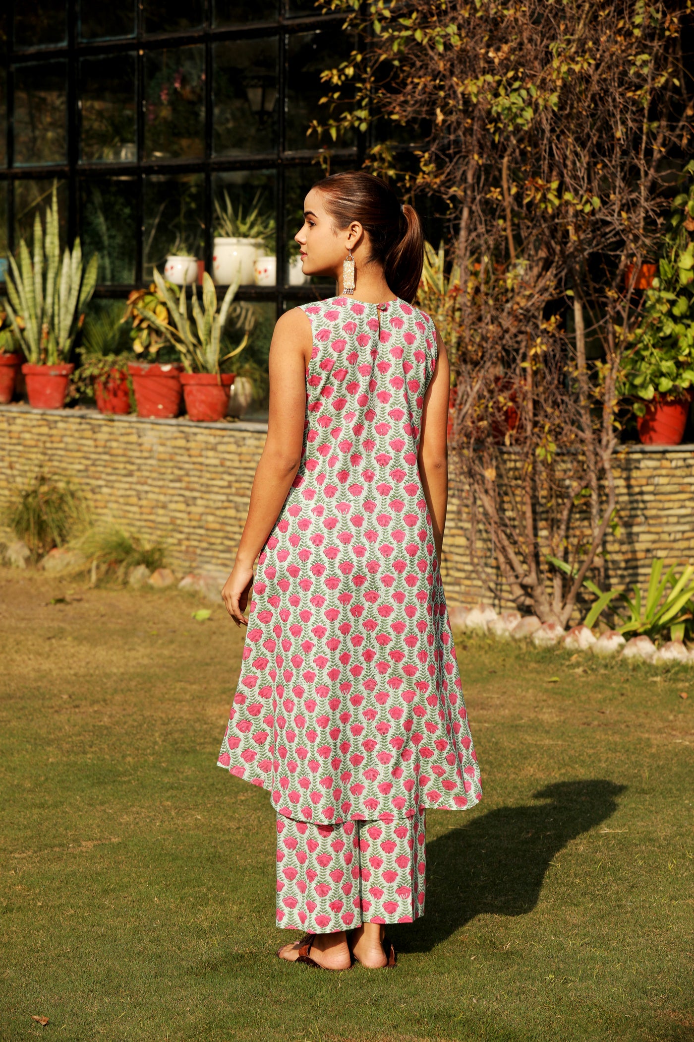 BLOSSOM PINK GREEN HANDBLOCK PRINTED COTTON KURTA SET