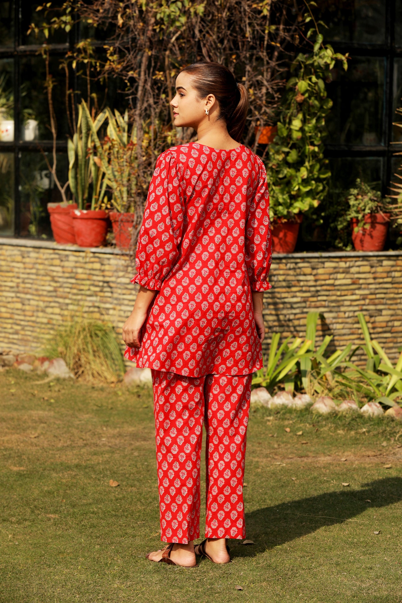 CARMINE RED HAND BLOCK PRINTED COTTON COORD SET