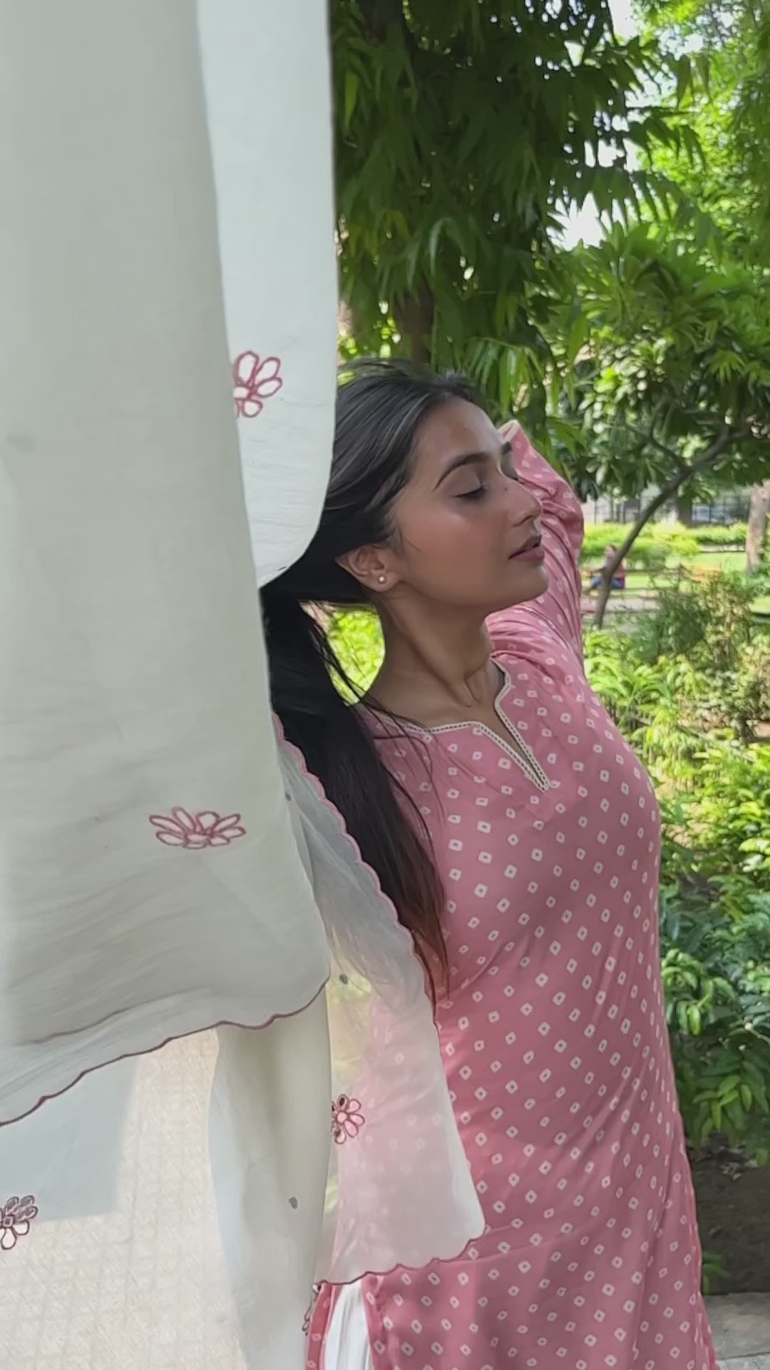 PEACH BANDHANI MUSLIN KURTA SET