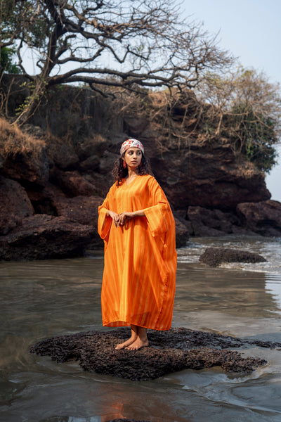 Angela Orange Striped Kaftan Set