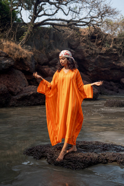Angela Orange Striped Kaftan Set