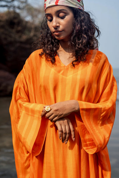 Angela Orange Striped Kaftan Set