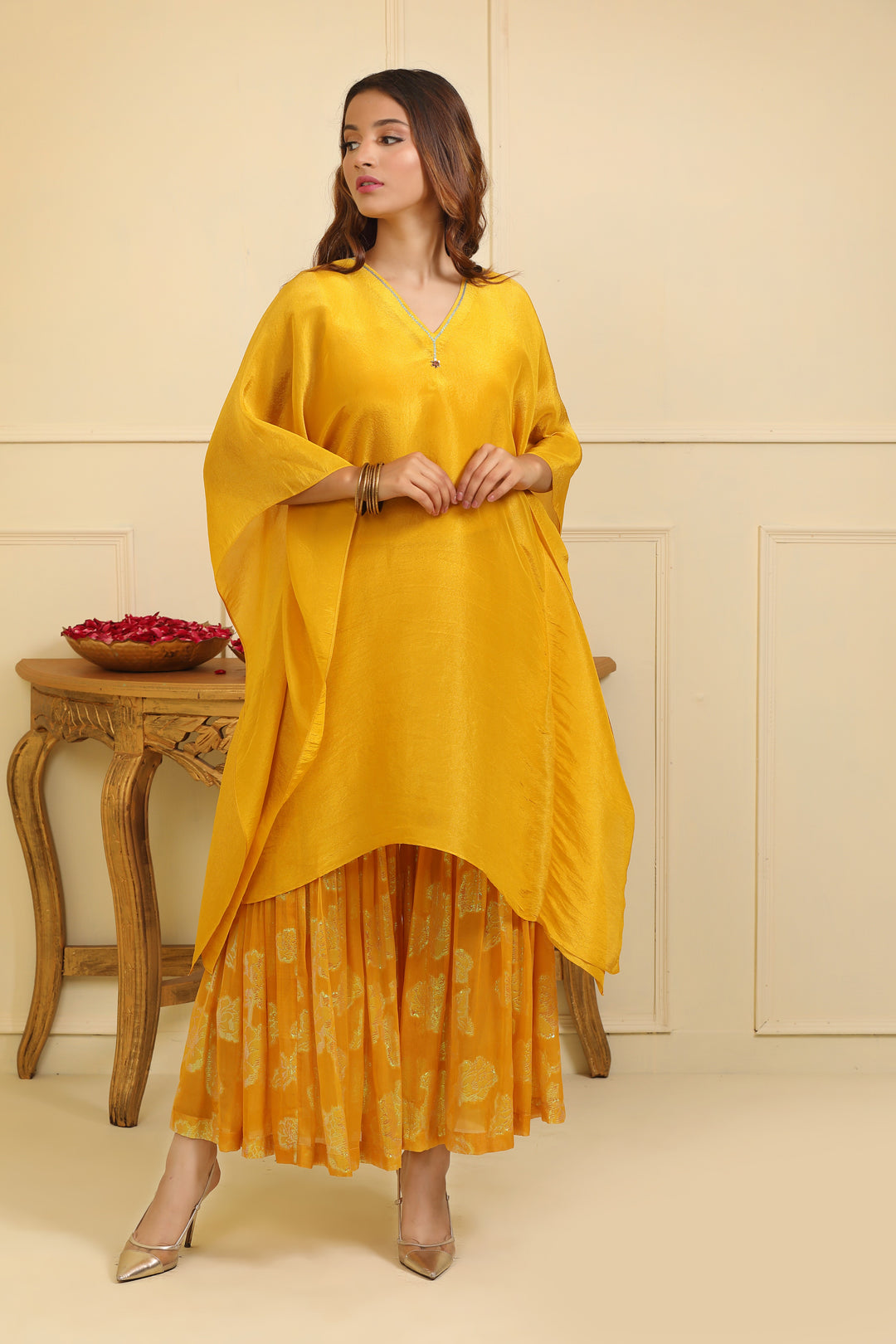 Yellow Silk Tissue Sharara Set with Dupatta