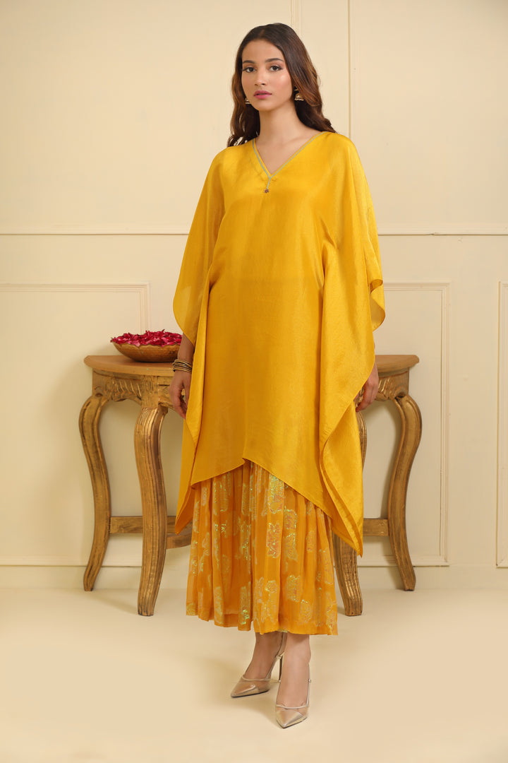 Yellow Silk Tissue Sharara Set with Dupatta