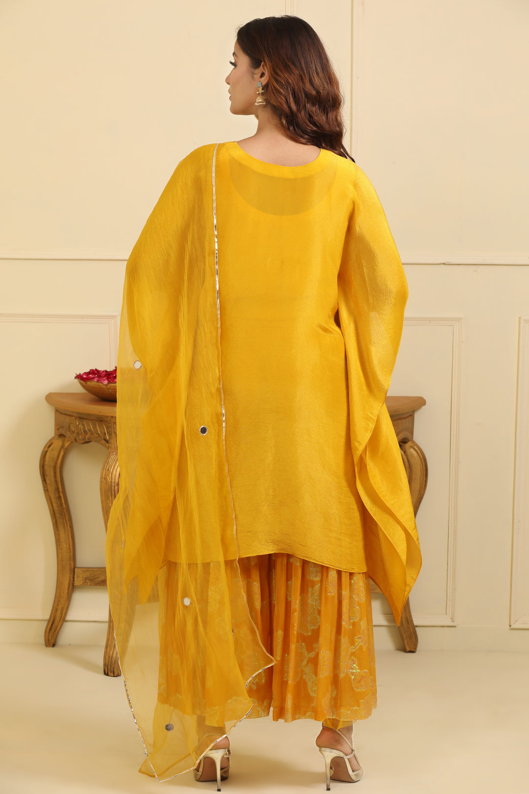 Yellow Silk Tissue Sharara Set with Dupatta