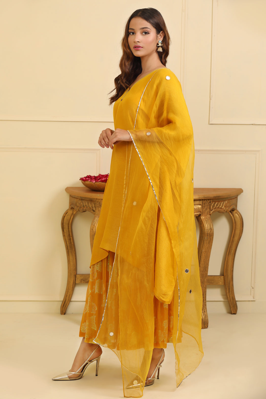 Yellow Silk Tissue Sharara Set with Dupatta