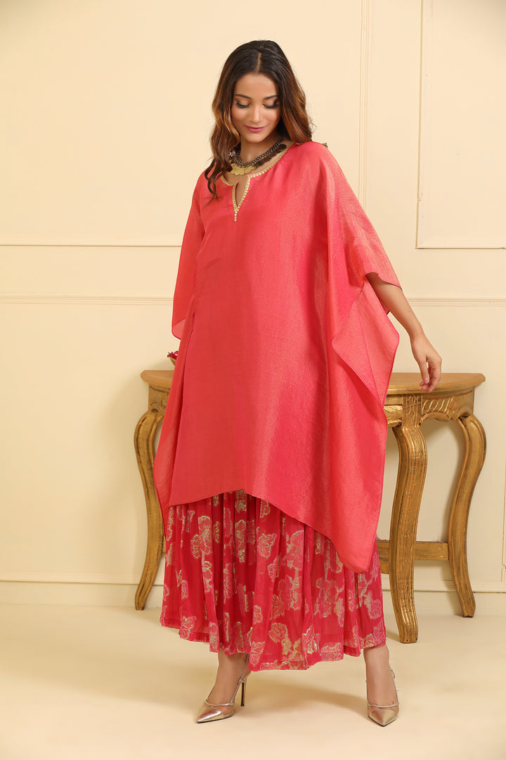 Coral Rose Silk Tissue Sharara Suit Set