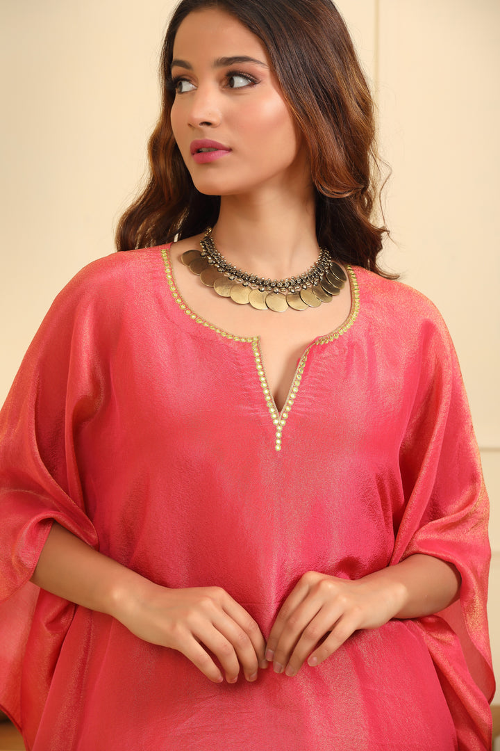 Coral Rose Silk Tissue Sharara Suit Set