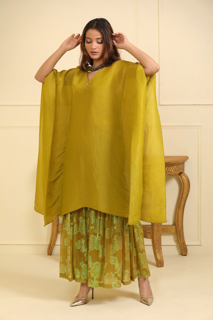 Mehndi Green Silk Tissue Sharara Set with Dupatta