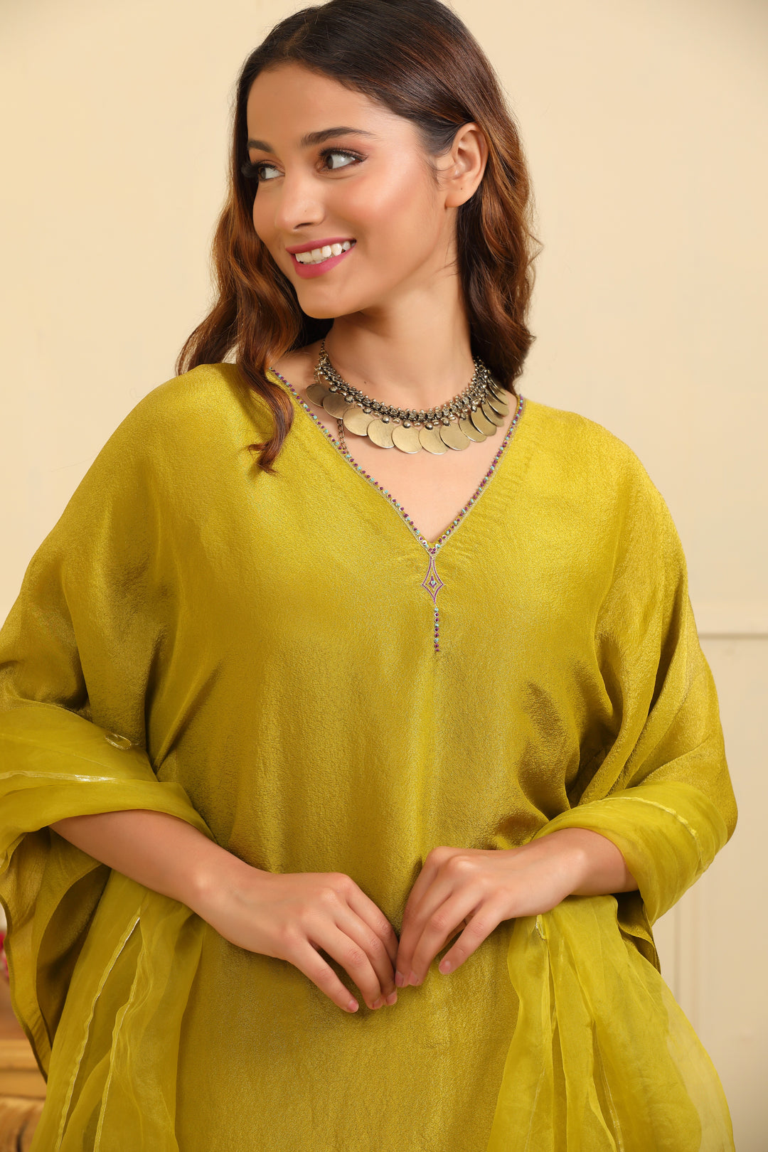 Mehndi Green Silk Tissue Sharara Set with Dupatta