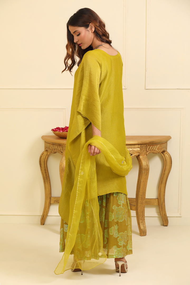 Mehndi Green Silk Tissue Sharara Set with Dupatta