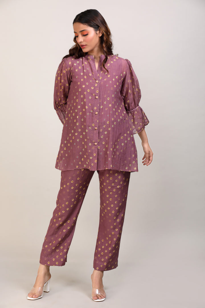 Plum Bandhej Coord Set