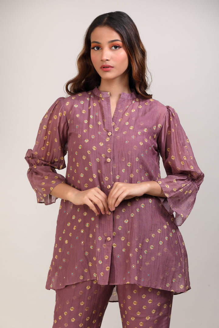 Plum Bandhej Coord Set