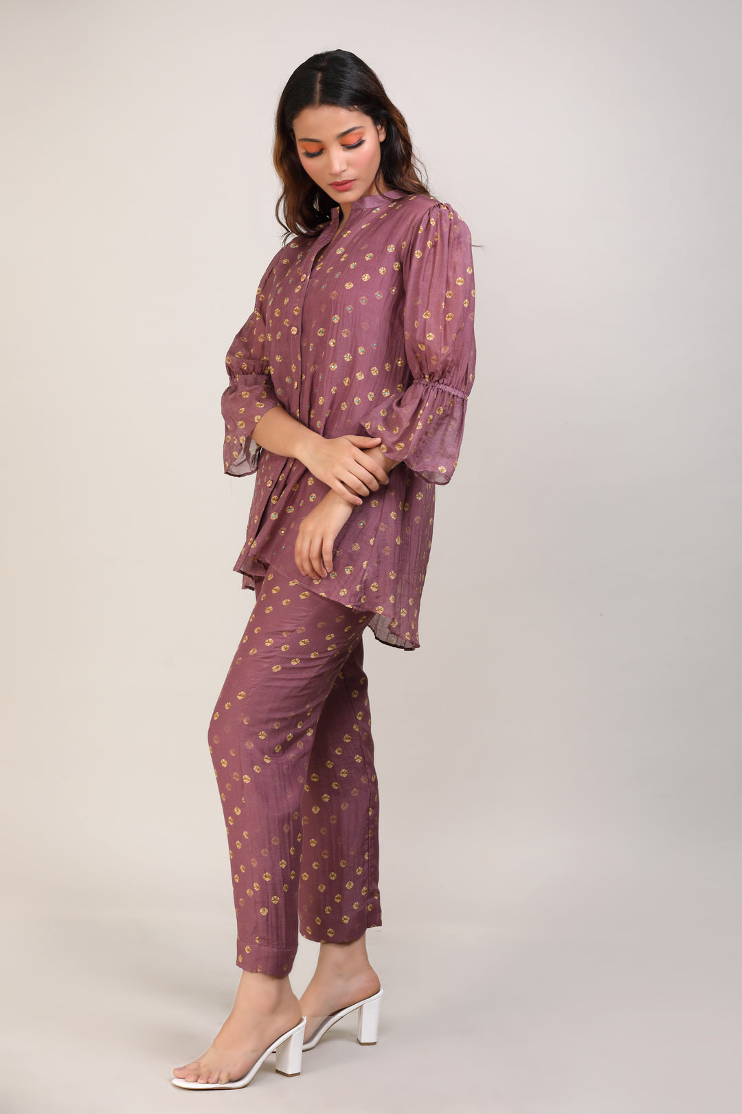 Plum Bandhej Coord Set