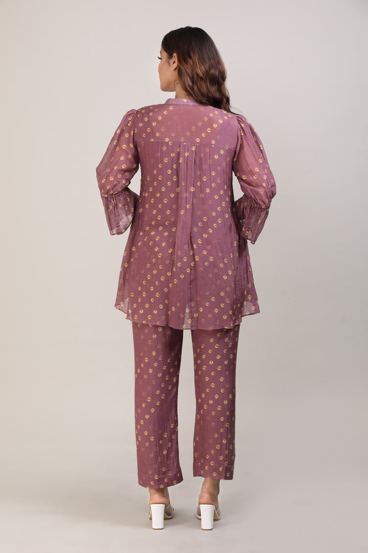 Plum Bandhej Coord Set