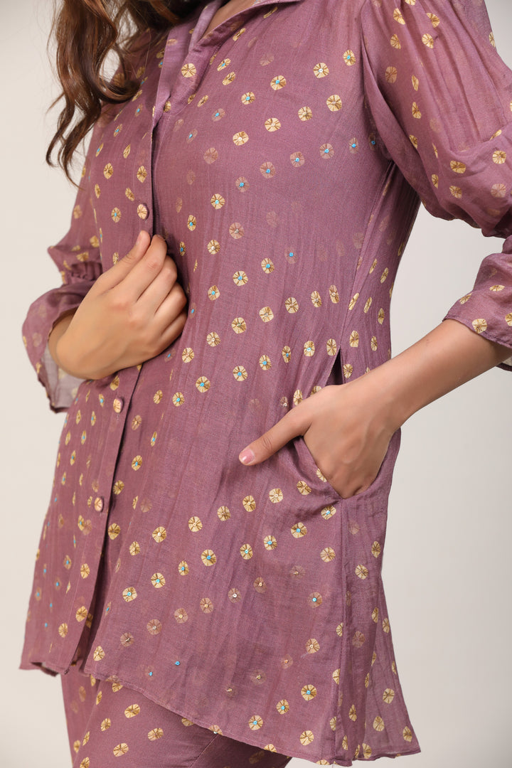Plum Bandhej Coord Set