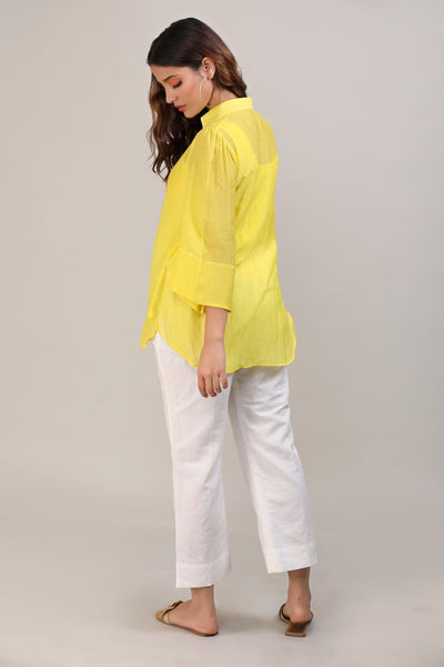 Yellow Chanderi Hand Embroidered Shirt