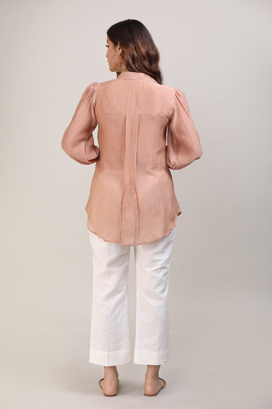 Beige Hand Embroidered Chanderi Shirt