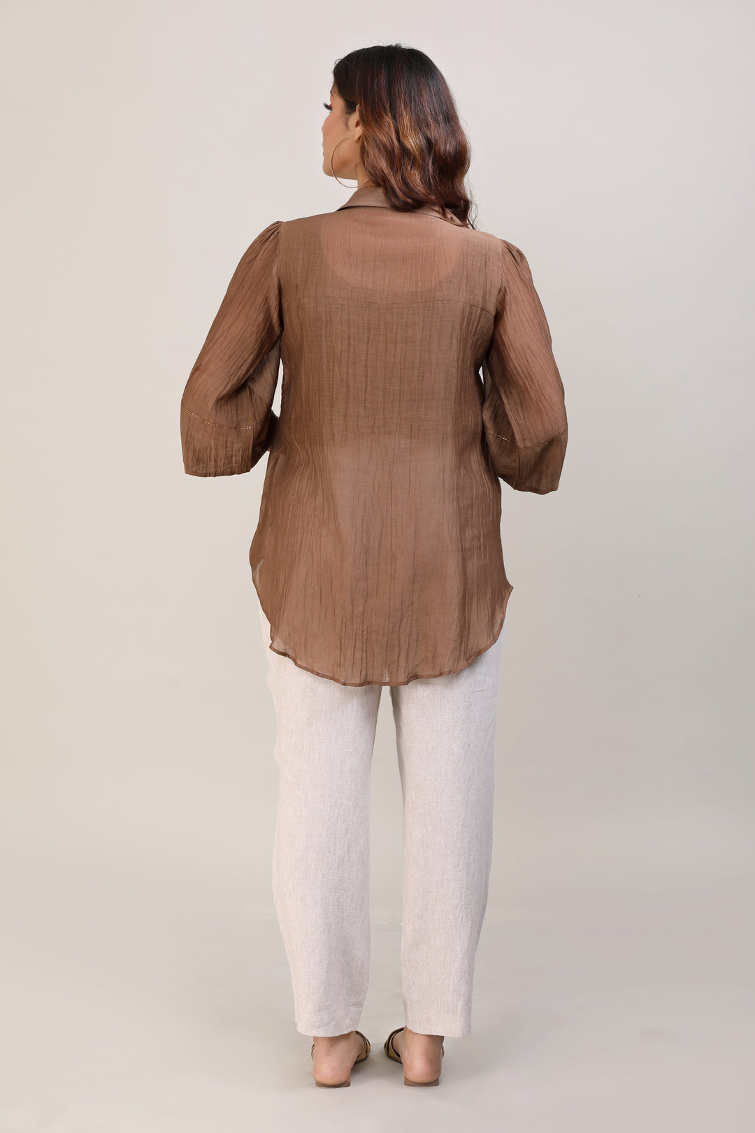 Brown Hand Embroidered Chanderi Shirt