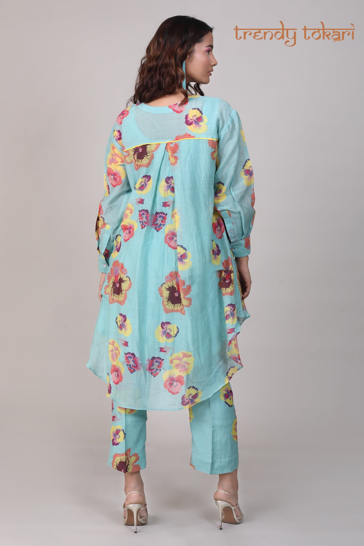 Powder Blue Printed Chanderi Coord Set