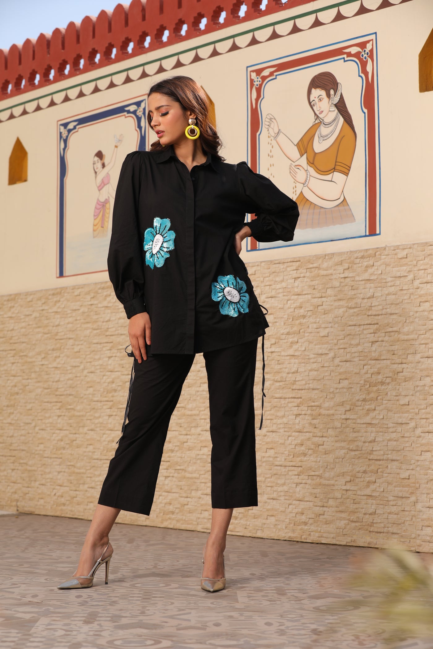 Black Cotton Hand Embroidered Statement Coord Set