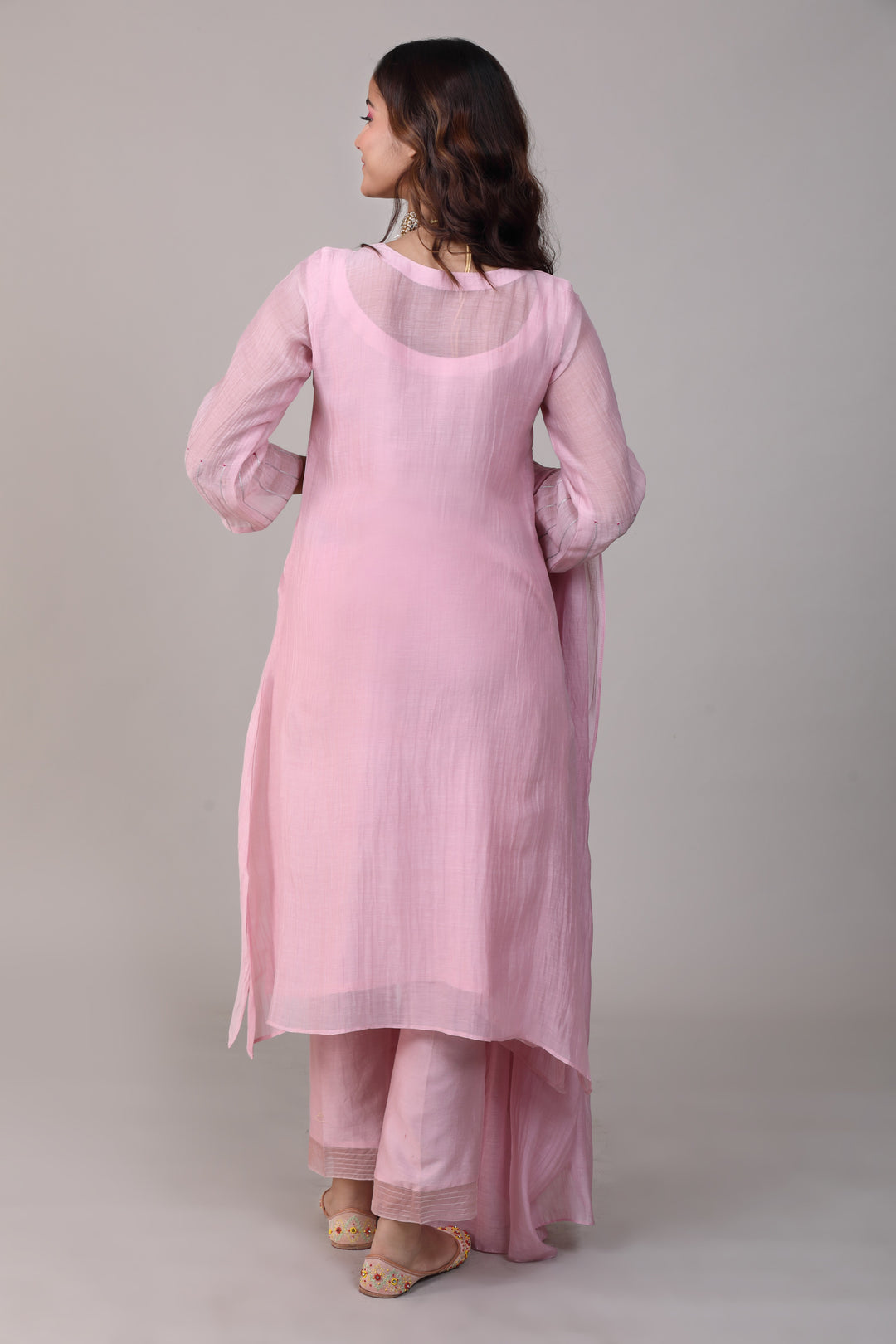 Pink Hand Embroidery Chanderi Suit Set with Dupatta