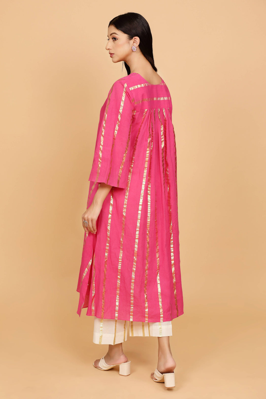 Pink Cotton Lurex Kurta Set