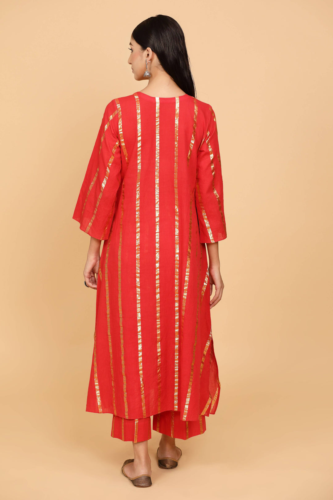 Red Cotton Lurex Suit Set