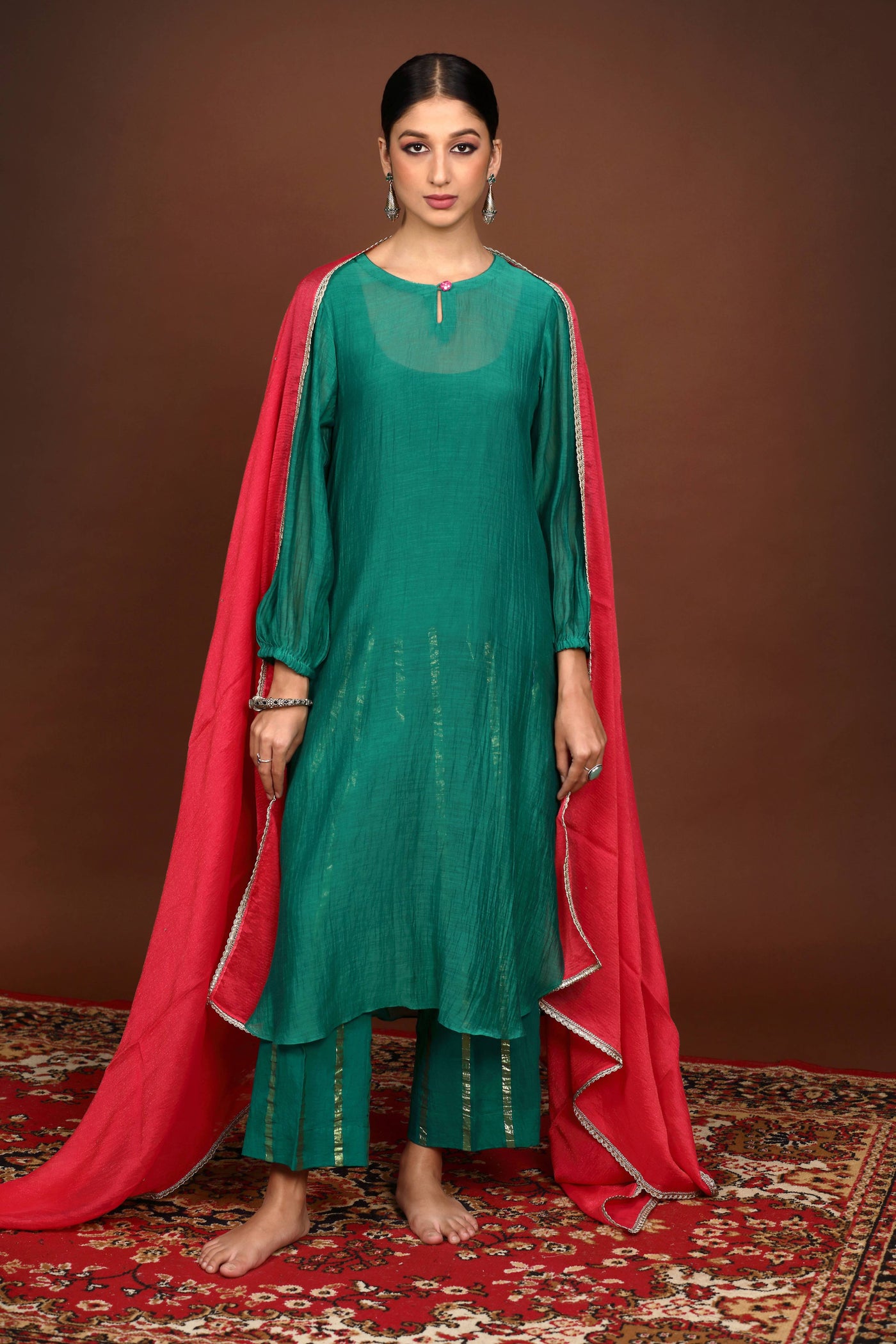 Solid Green Chanderi Suit Set