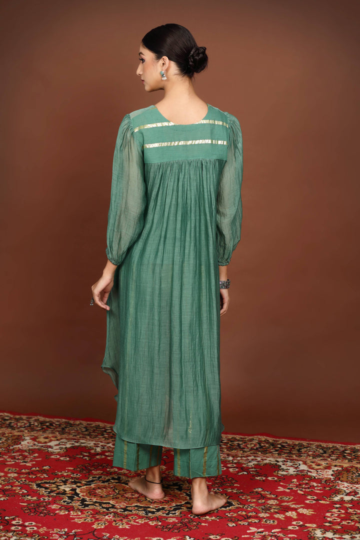 Olive Green Chanderi Suit Set with Cotton Lurex Pant and dupatta