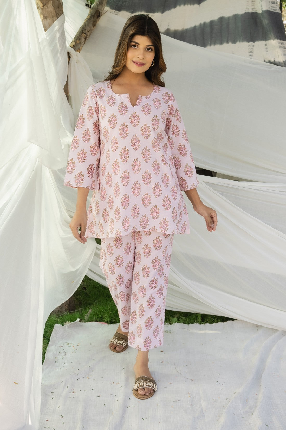 PINK PRINTED COTTON COORDINATED SET