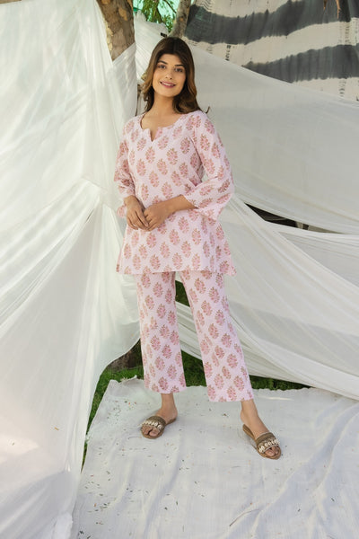 PINK PRINTED COTTON COORDINATED SET