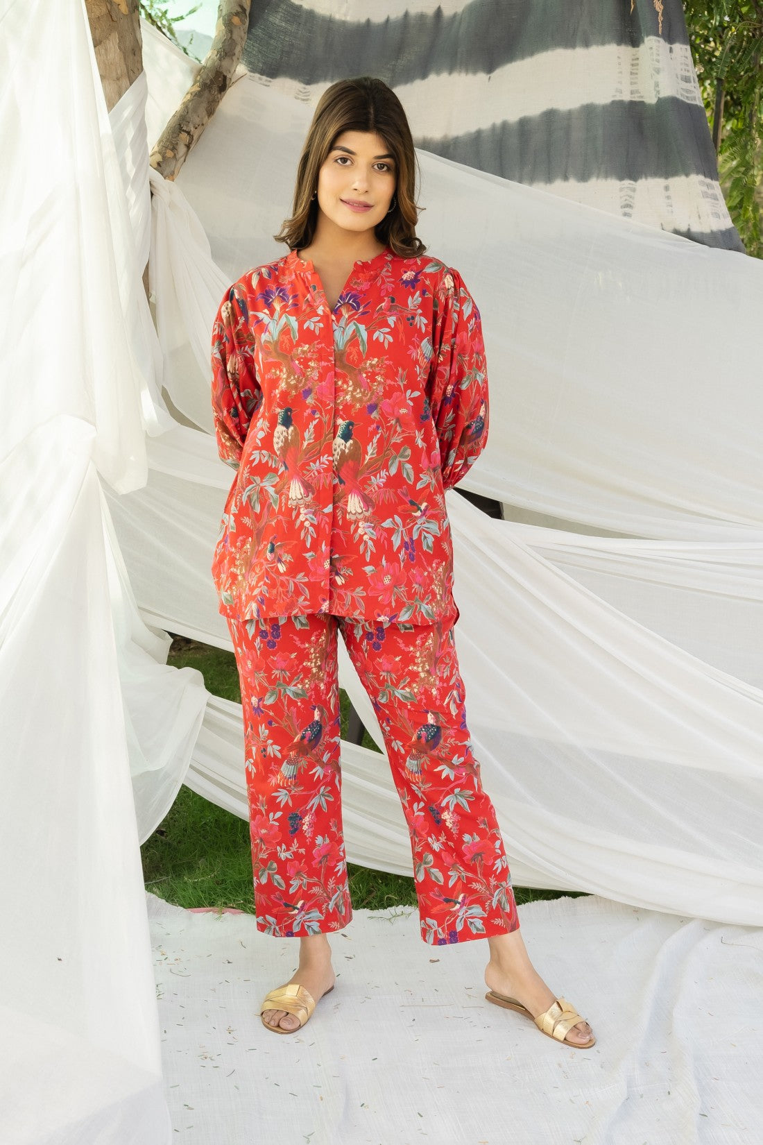 RED PRINTED 100% Cotton COORDINATED SET