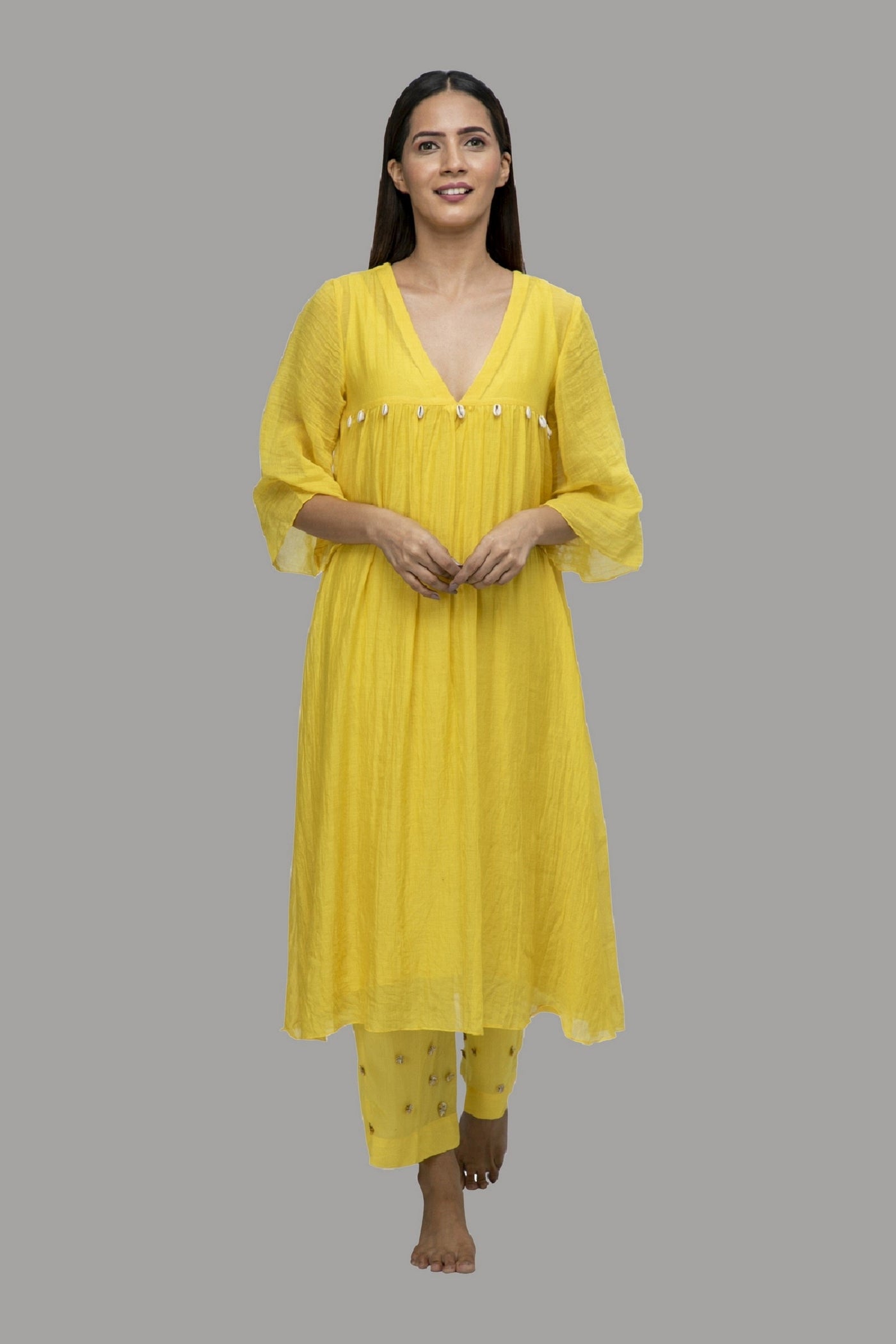 Yellow Shell Chanderi Kurta Set