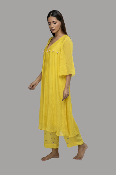 Yellow Shell Chanderi Kurta Set