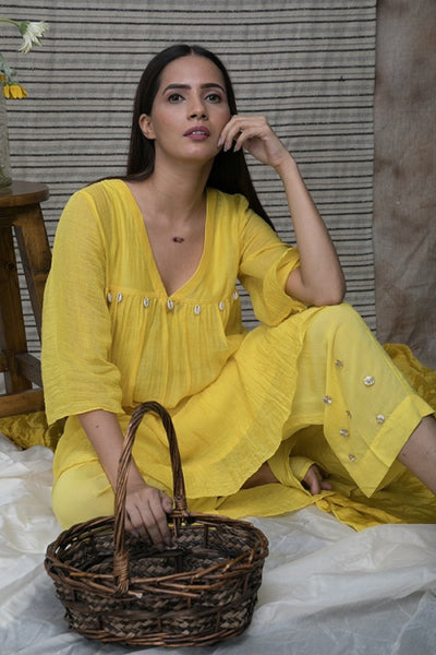 Yellow Shell Chanderi Kurta Set