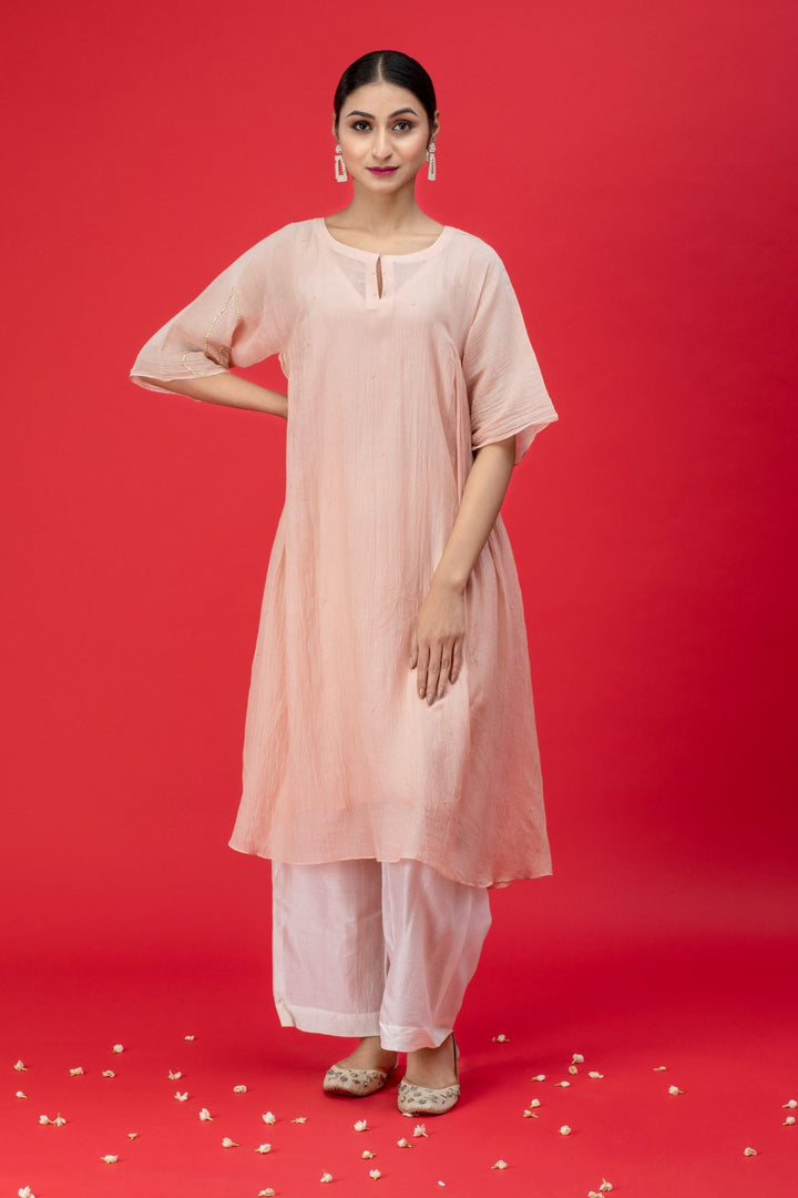 Peach Sequin Chanderi Sui Set