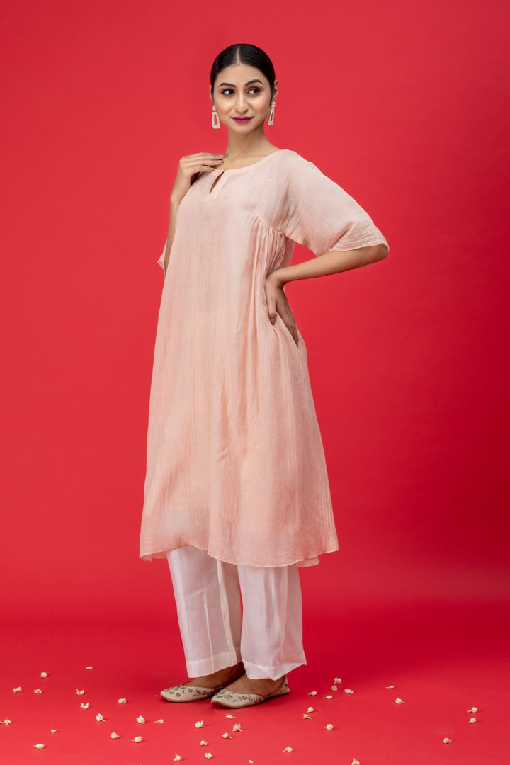 Peach Sequin Chanderi Sui Set