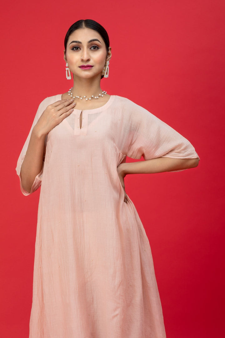 Peach Sequin Chanderi Sui Set